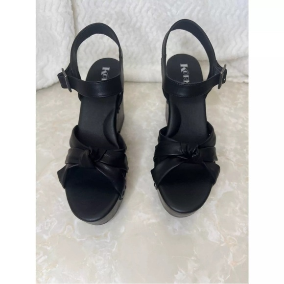KORKS Womens Dawson Black Faux Leather Top Knot Wedge Sandals Sandals New - Picture 5 of 8